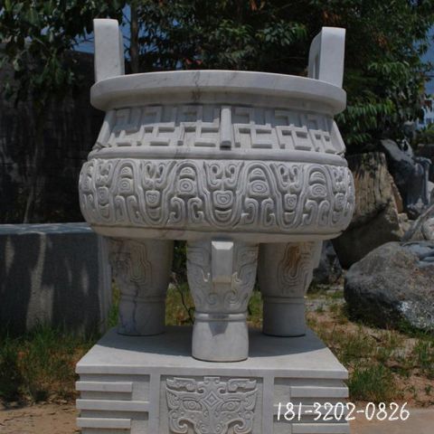 青石圆形香炉雕塑