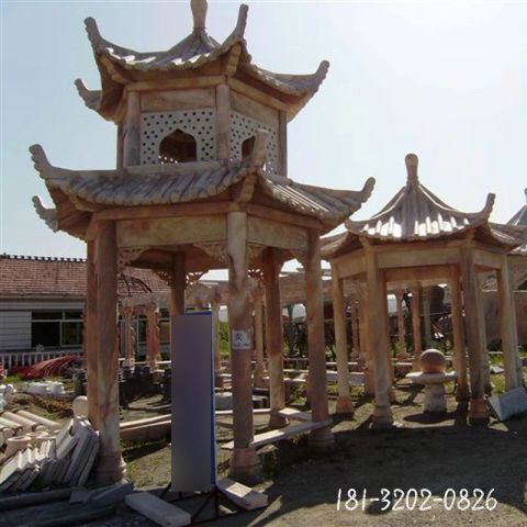 晚霞红双层凉亭雕塑