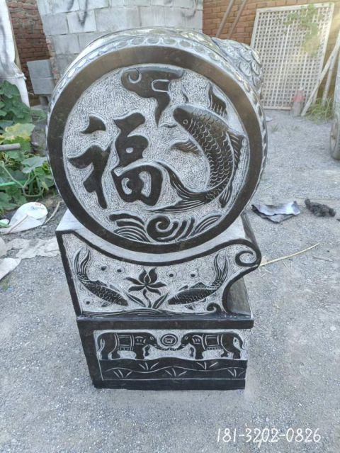 大理石鲤鱼抱鼓石门墩雕塑