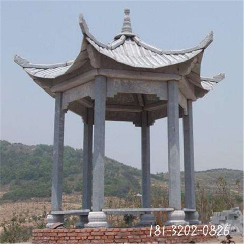 六角石凉亭建筑雕塑
