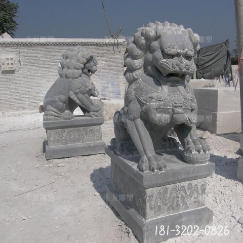 青石仿古狮子门墩雕塑