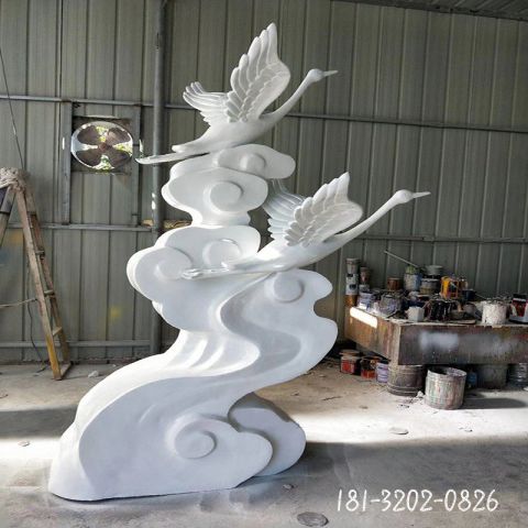 汉白玉大型仙鹤雕塑