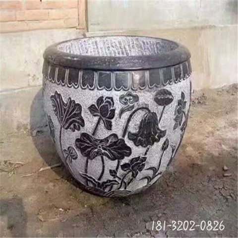 青石圆口鱼缸雕塑