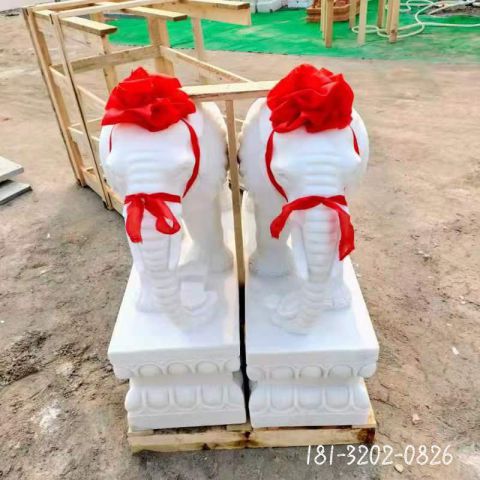 汉白玉招财大象门墩雕塑