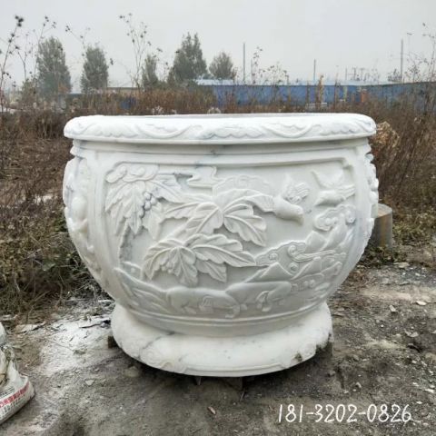 大理石雕刻仿古水缸雕塑