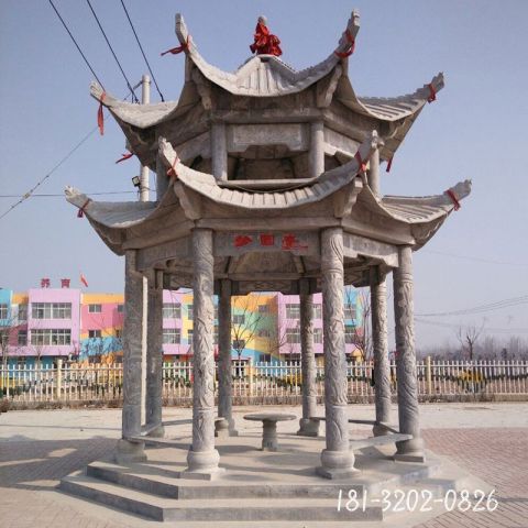 双层古建筑石凉亭 