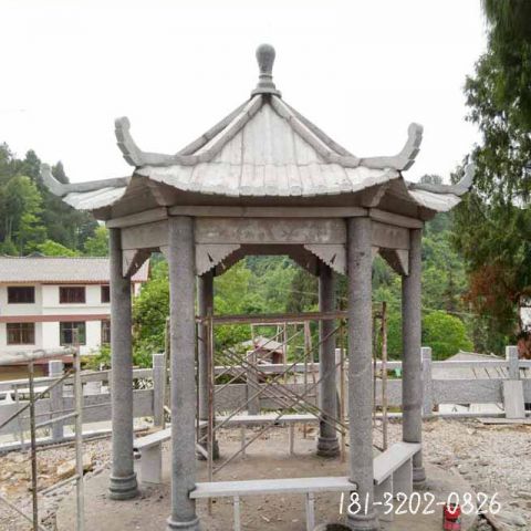 石雕景区四角凉亭雕塑