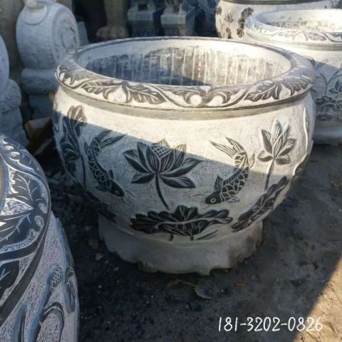 荷花仿古鱼缸雕塑