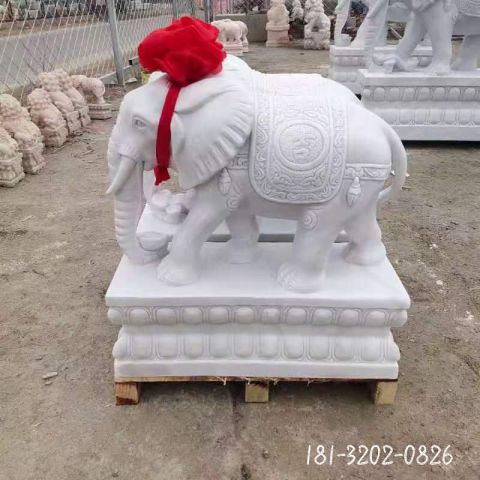 汉白玉大象门墩