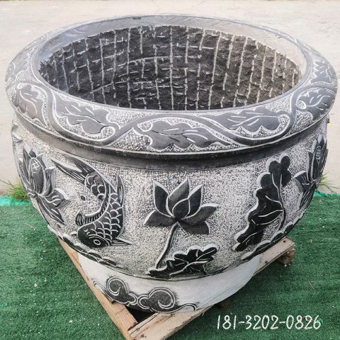荷花仿古水缸雕塑