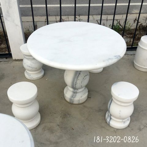 庭院汉白玉石桌凳雕塑