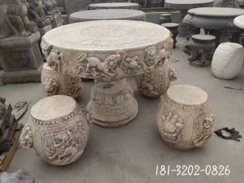 庭院仿古圆桌凳雕塑