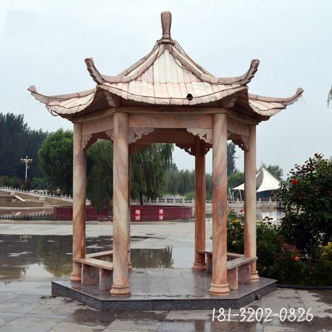 四角凉亭建筑石雕