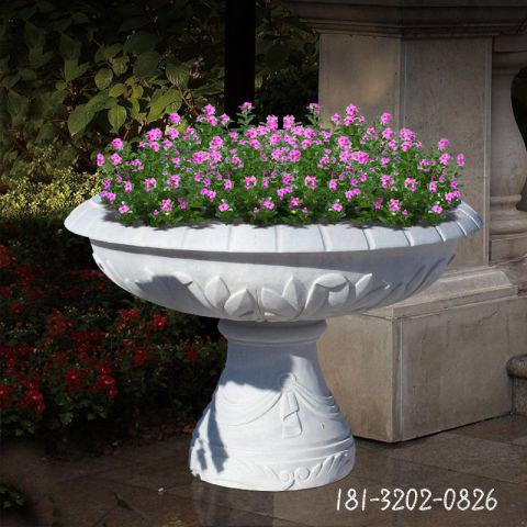 汉白玉花盆雕塑