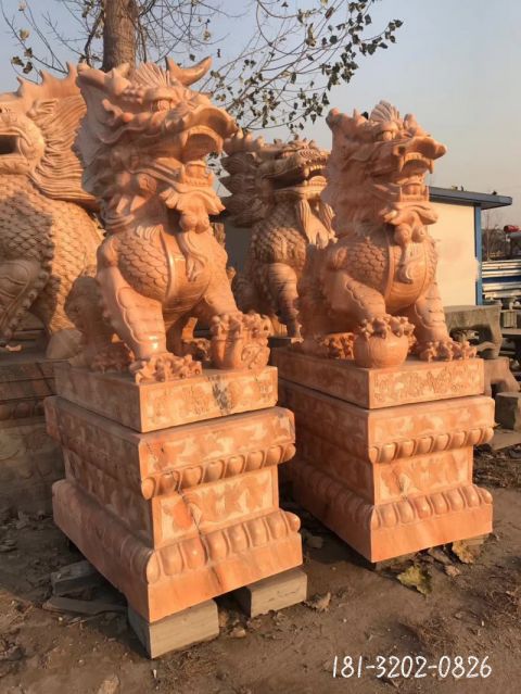 晚霞红仿古麒麟门墩