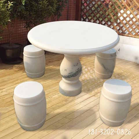 庭院汉白玉圆形石桌凳