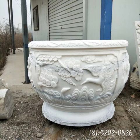 汉白玉大型仿古水缸雕塑