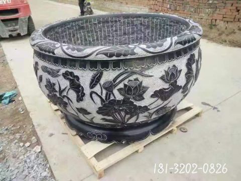 户外青石仿古鱼缸雕塑